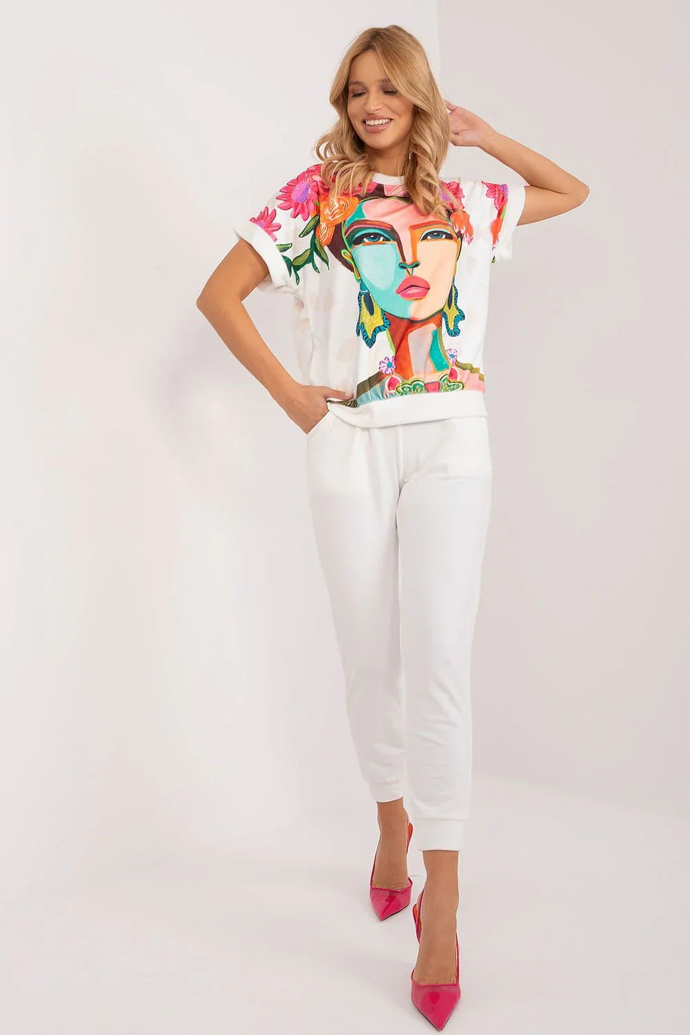 Women’s Graphic Blouse and Tapered Pants Set