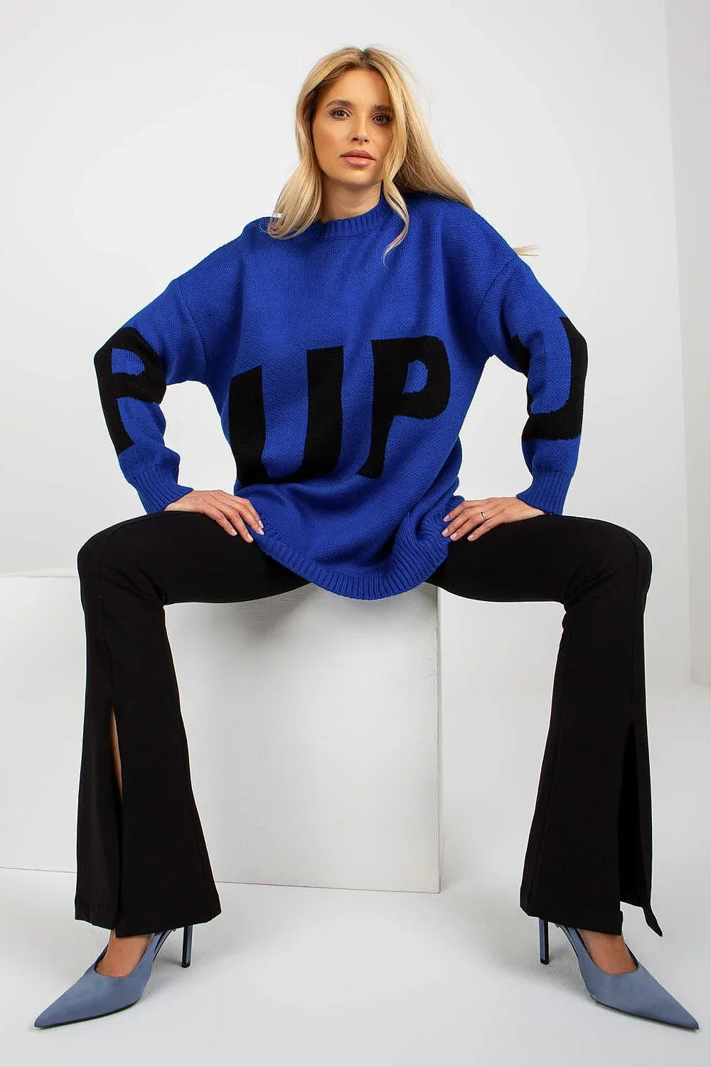 Women's Graphic Longline Crew Neck Pullover Sweater