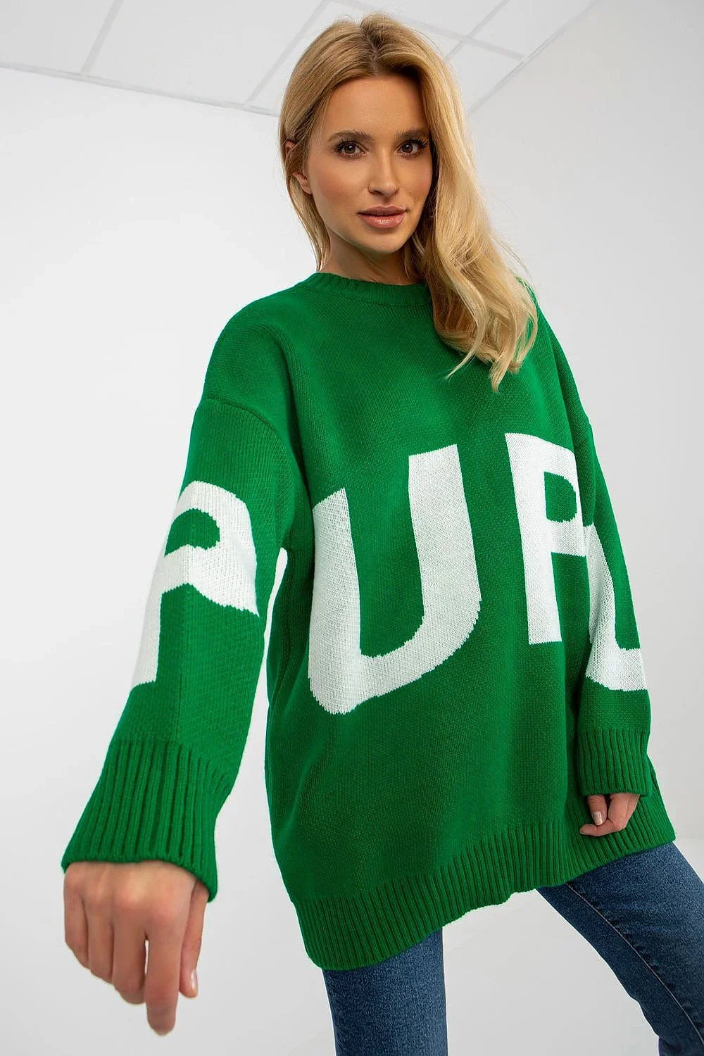 Women's Graphic Longline Crew Neck Pullover Sweater - Guocali fashion image
