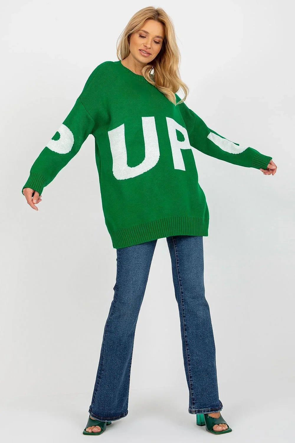 Women's Graphic Longline Crew Neck Pullover Sweater