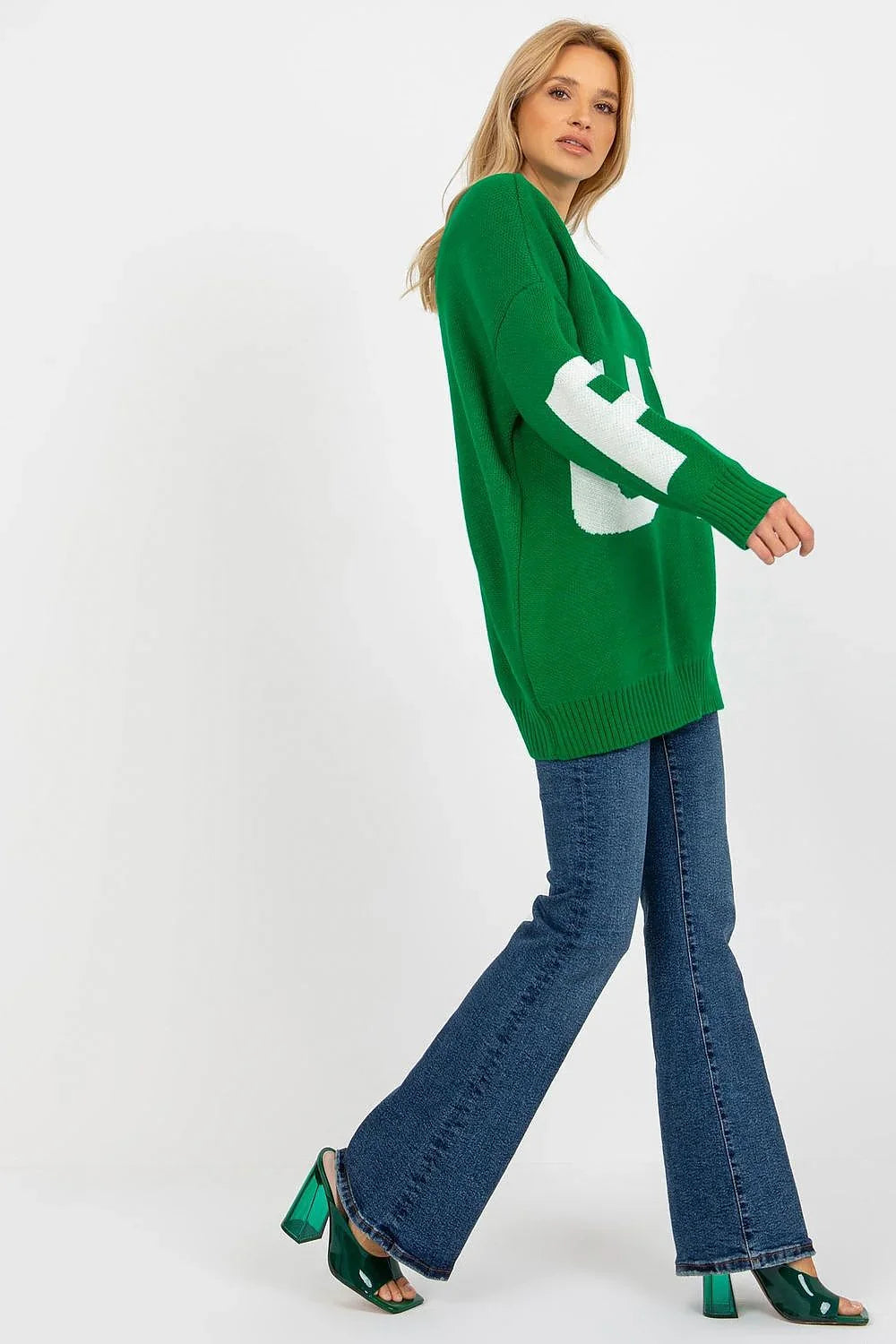 Women's Graphic Longline Crew Neck Pullover Sweater