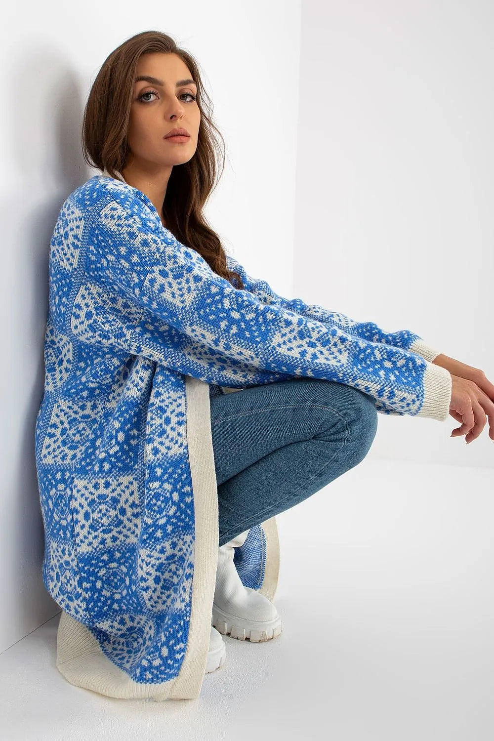 Women's Jacquard Longline Cardigan Sweater