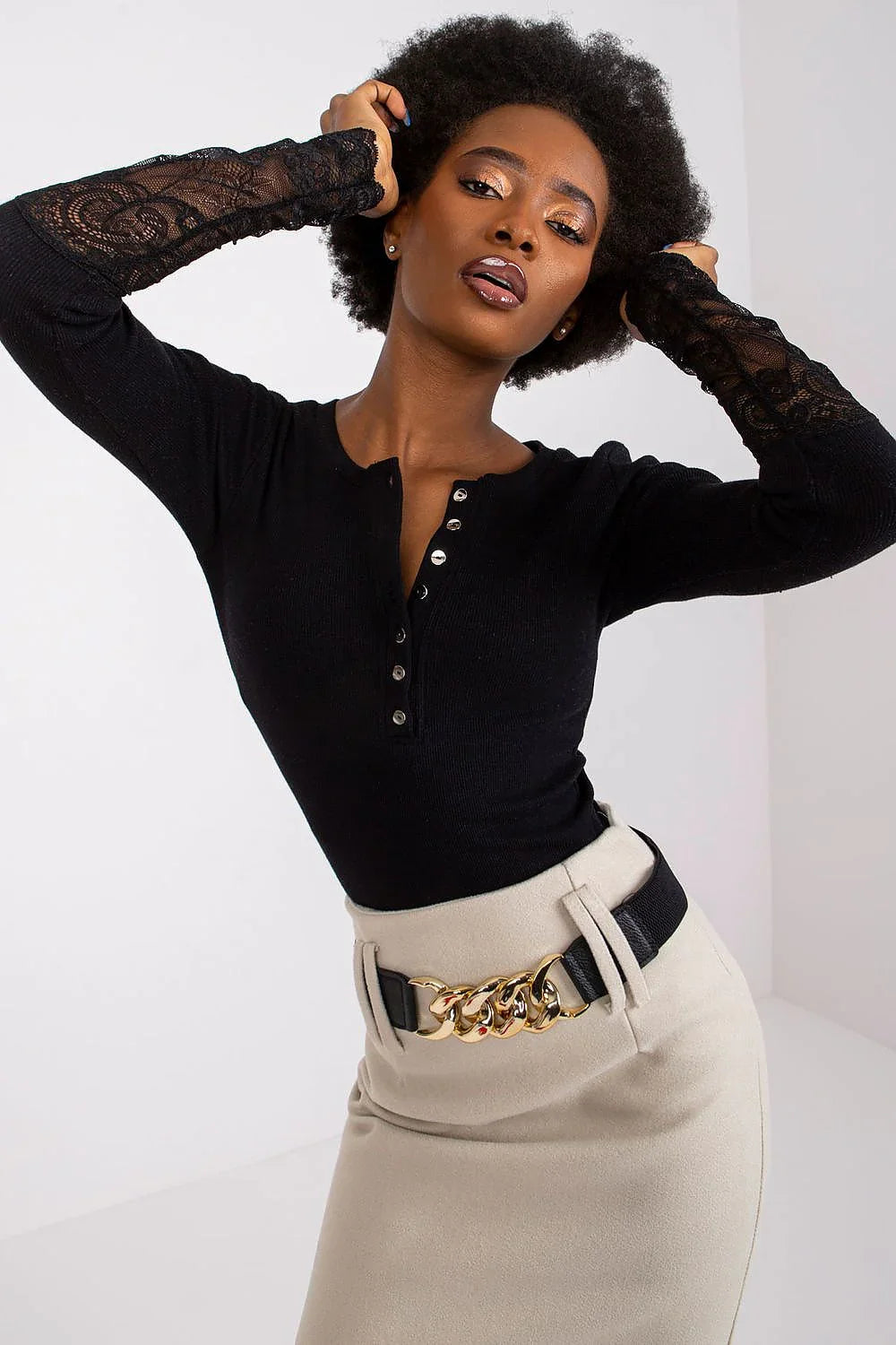 Women's Lace Blouse - Lace Waist Length