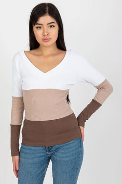Women's Long Sleeve Blouse - Colorblock Waist Length - Guocali