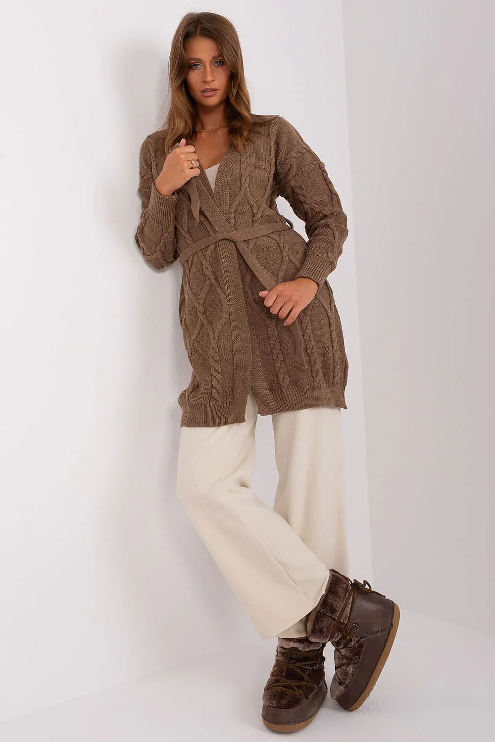 Women's Plaid Belted Cardigan Sweater