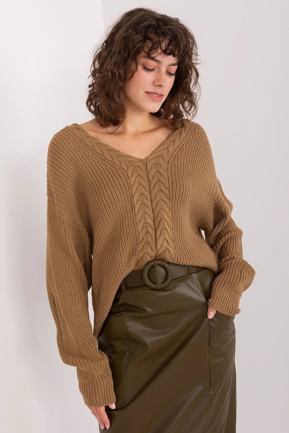 Women's Rib Hem V Neck Pullover Sweater