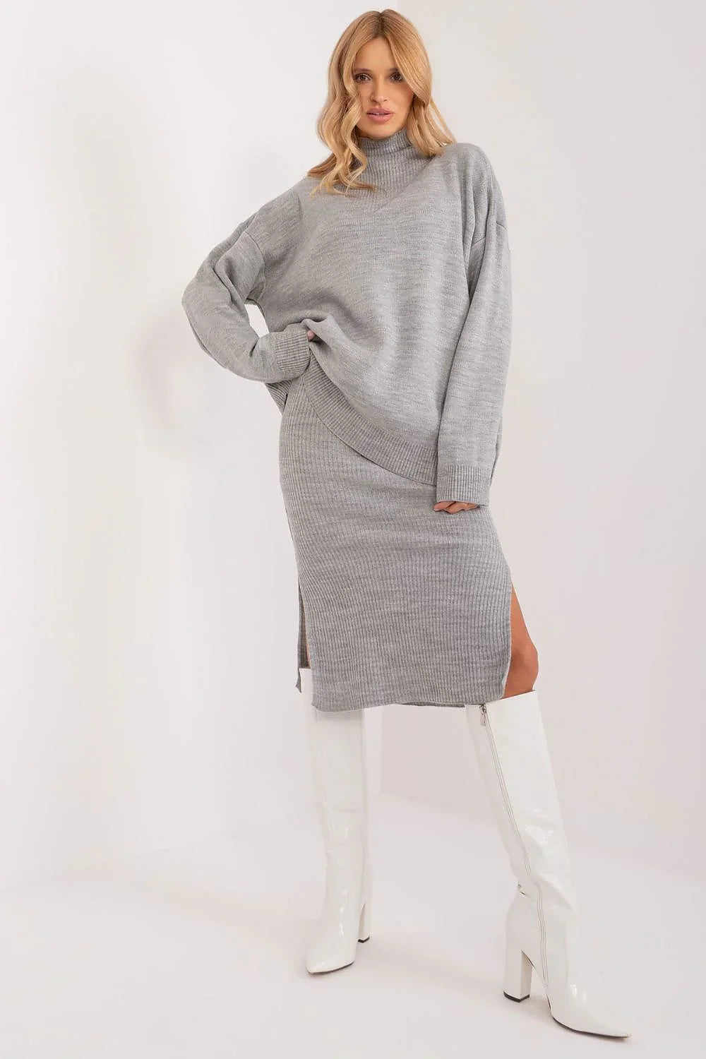Women’s Ribbed Knit Turtleneck Midi Dress Two Piece Set