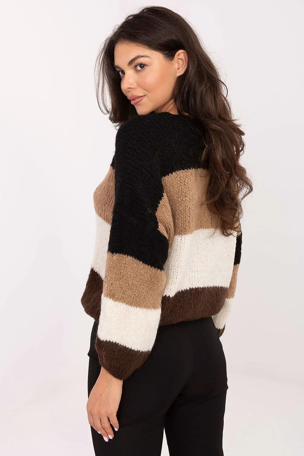 Women's Slouchy Striped Oversized V-Neck Pullover Sweater