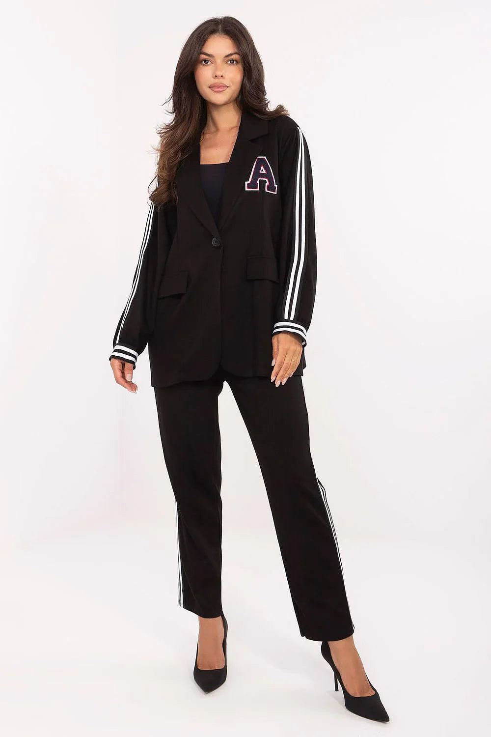 Women’s Striped Blazer and Tapered Pants Set