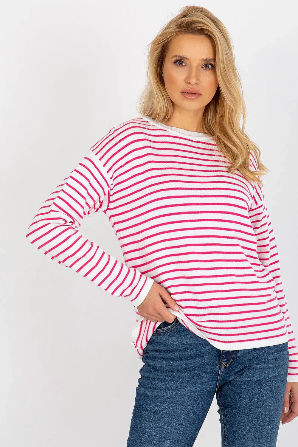 Women's Striped Crew Neck Pullover Sweater - Guocali fashion image
