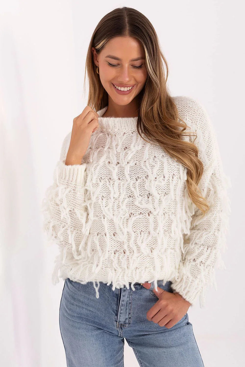 Women's Textured Oversized Crew Neck Pullover Sweater