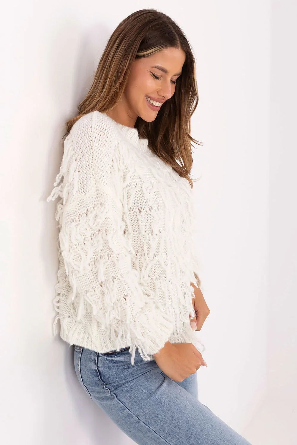 Women's Textured Oversized Crew Neck Pullover Sweater