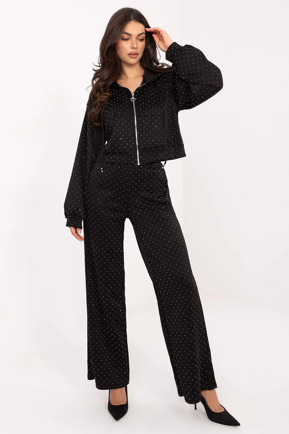Women’s Textured Zip Hoodie and Wide Leg Pants Set