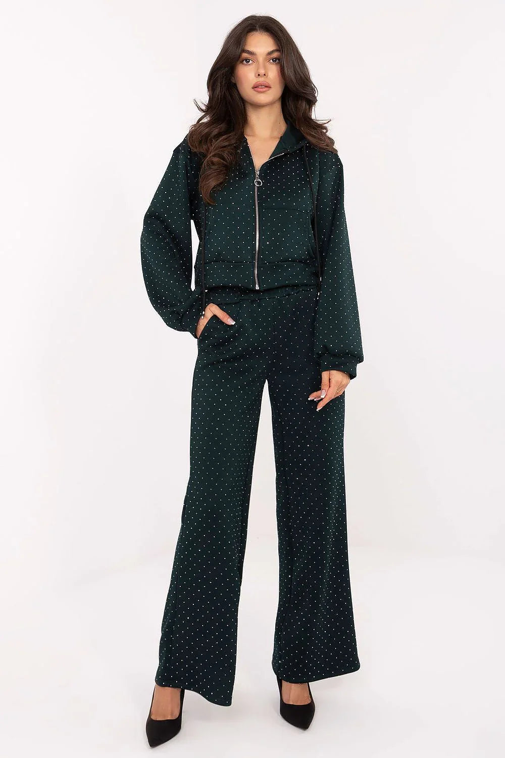 Women’s Textured Zip Hoodie and Wide Leg Pants Set