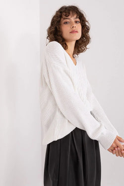 Women's Waist-Length Textured V-Neck Pullover Sweater - Guocali