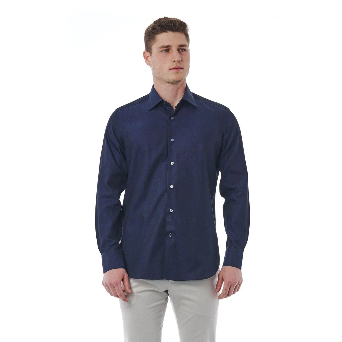 Bagutta Men's Cotton Regular Fit Dress Shirt – Navy – Dress Shirt | GUOCALI
