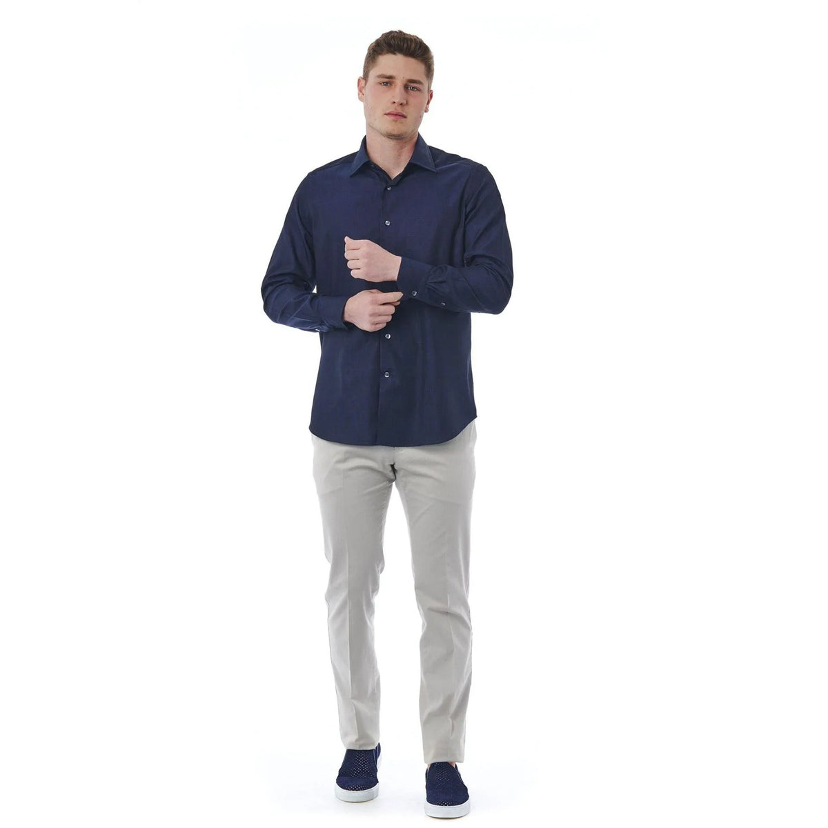 Bagutta Men's Cotton Regular Fit Dress Shirt – Navy – Dress Shirt | GUOCALI – view 5