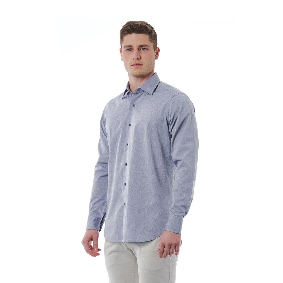 Bagutta Men's Stretch Cotton Point Collar Dress Shirt – Grey – Dress Shirt | GUOCALI – view 2
