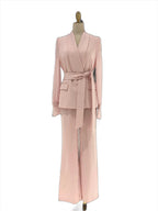 Chic Women's Pant Suit - Solid Double-Breasted