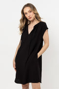 Black Mini Dress – Collar, Relaxed Cut, Pockets – Daydress | GUOCALI