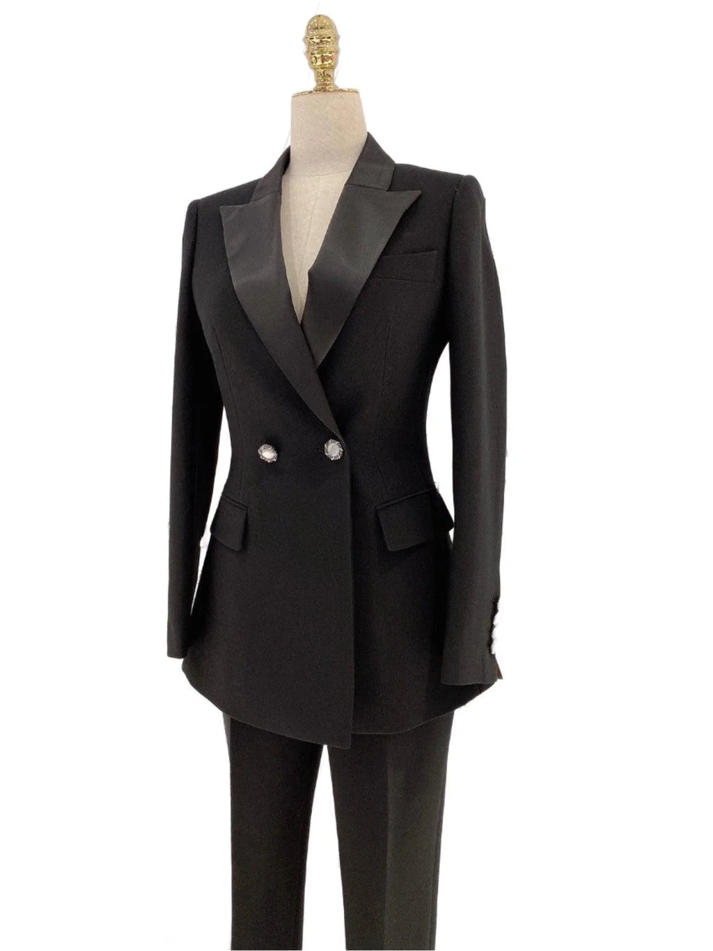 Elegant Women's Pant Suit - Solid Double-Breasted