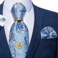 Blue Paisley Silk Necktie Set -Guocali