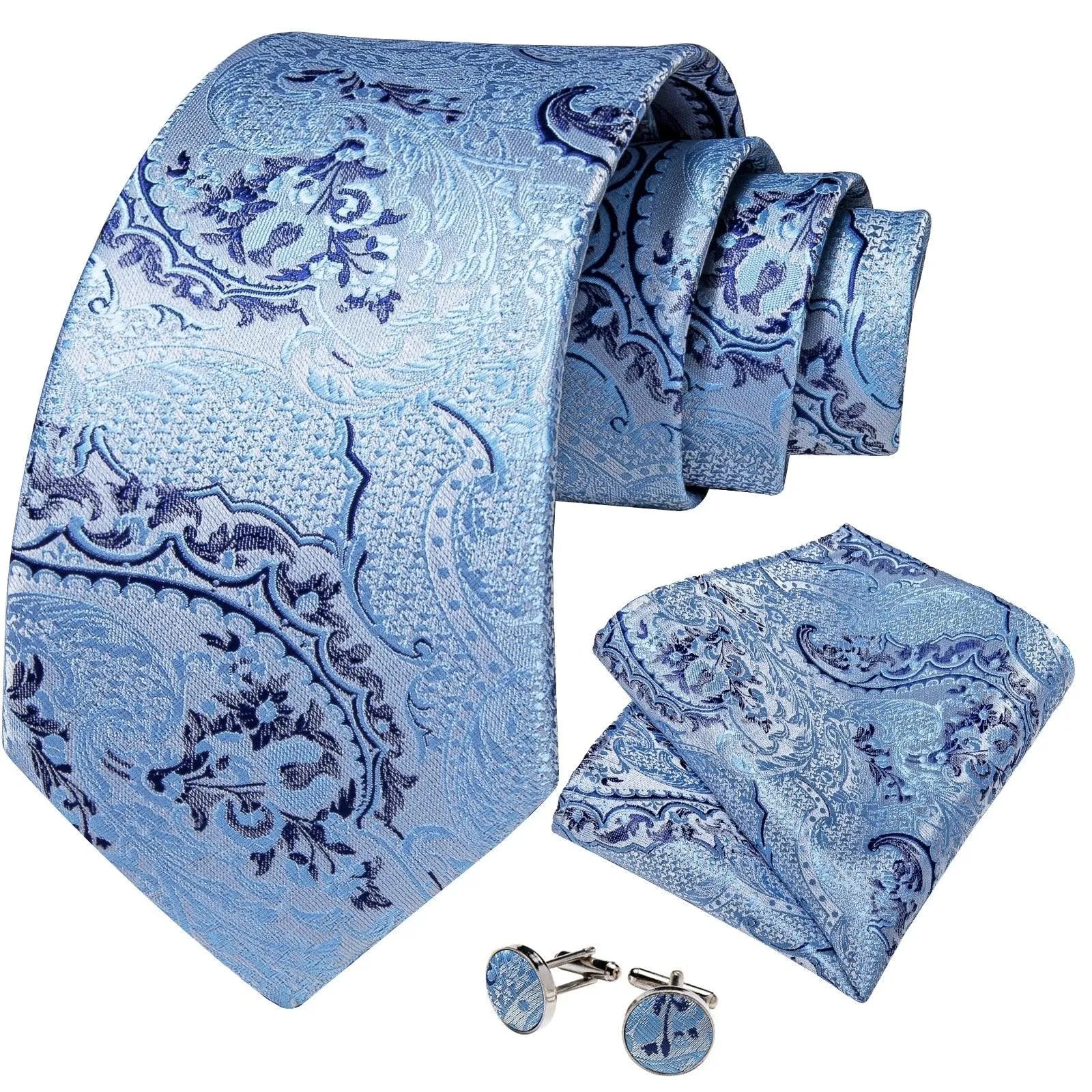 Blue Paisley Silk Necktie Set -Guocali