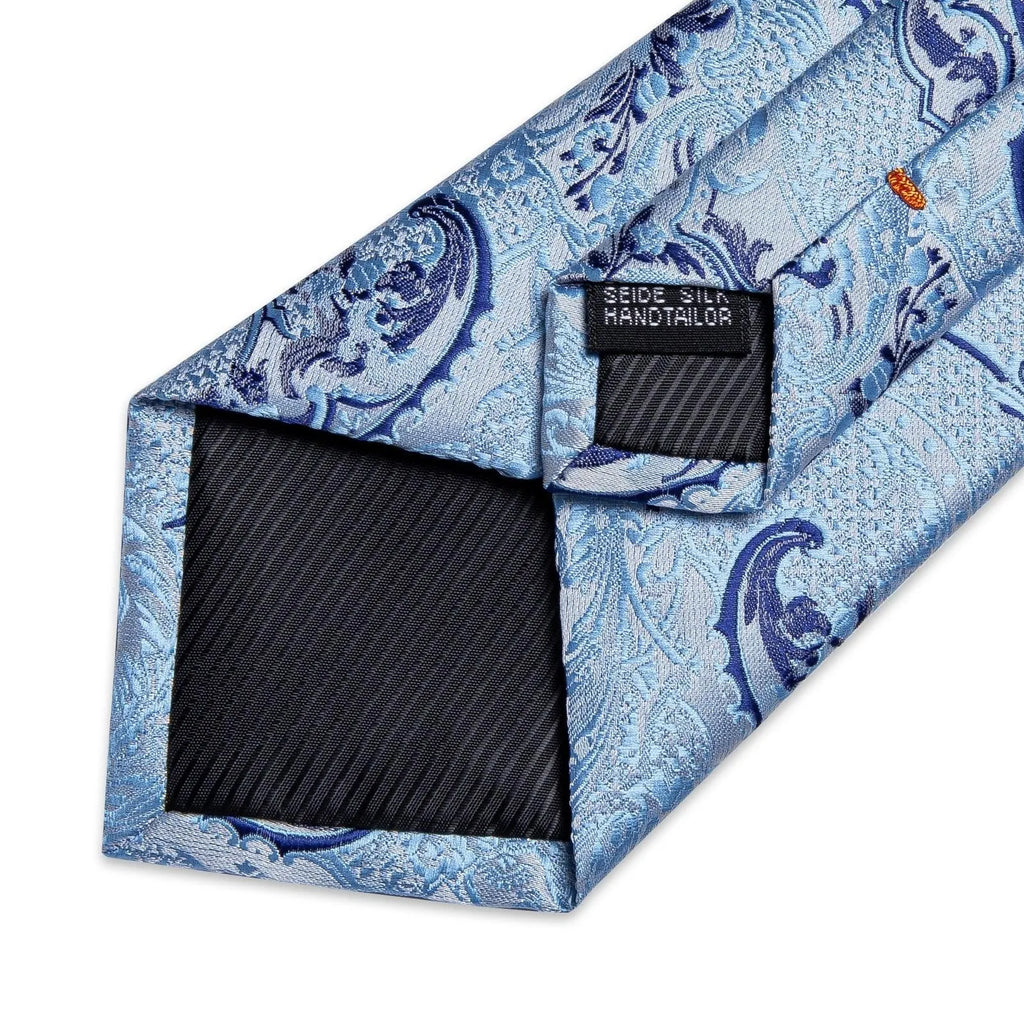 Blue Paisley Silk Necktie Set -Guocali