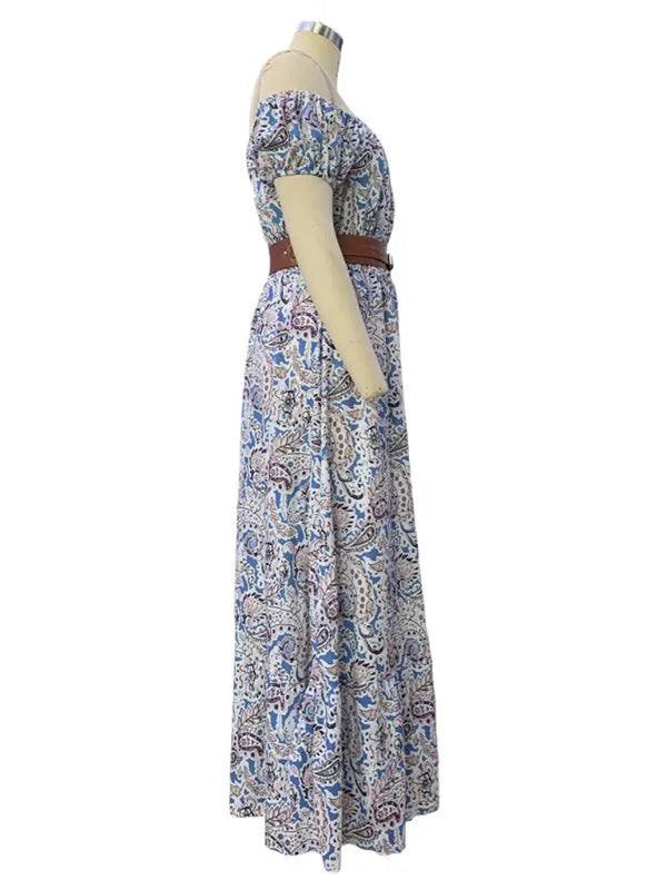 Boat Neck Bohemian Dress -Guocali