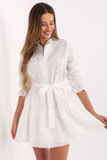 Boho Embroidered Mini Dress – Mandarin Collar, 3/4 Sleeves, Cotton – Daydress | GUOCALI