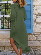 Button Front Shirt Dress – Long, Collar, Relaxed Slit Cut – Shirt Dress | GUOCALI – view 3