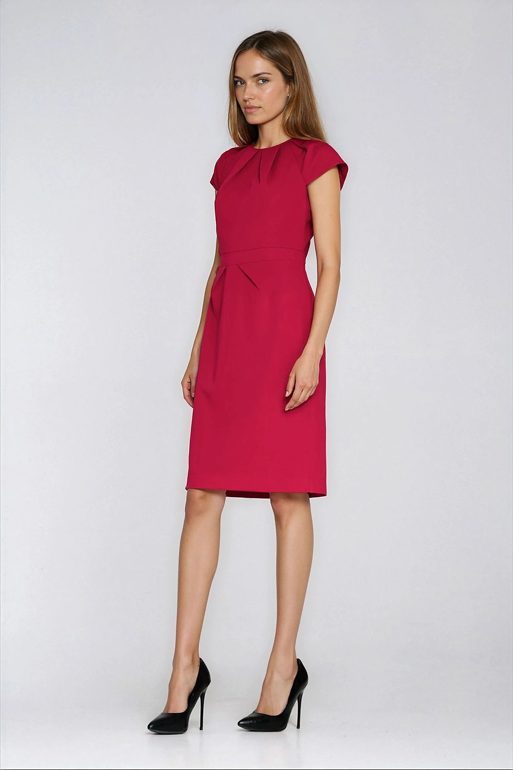 Cap Sleeve Knee-Length Sheath Dress – Red – Daydress | GUOCALI – view 2