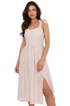 Casual Sweetheart Midi Dress – Sleeveless Tie Waist, Viscose – Daydress | GUOCALI – view 3