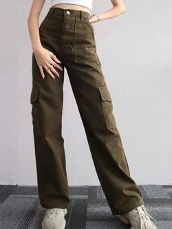 Casual Women Cargo Pants – Mid Rise Button Front - Guocali