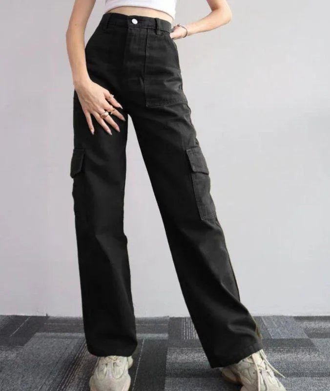 Casual Women Cargo Pants – Mid Rise Button Front -Guocali