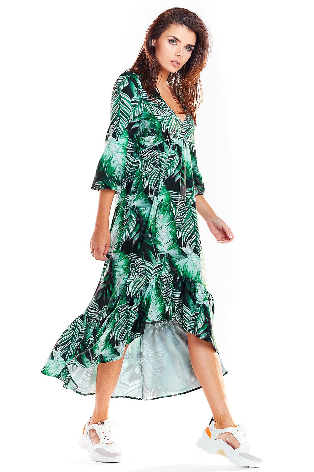 chic floral v-neck three quarter sleeves maxi day dress – Daydress | GUOCALI