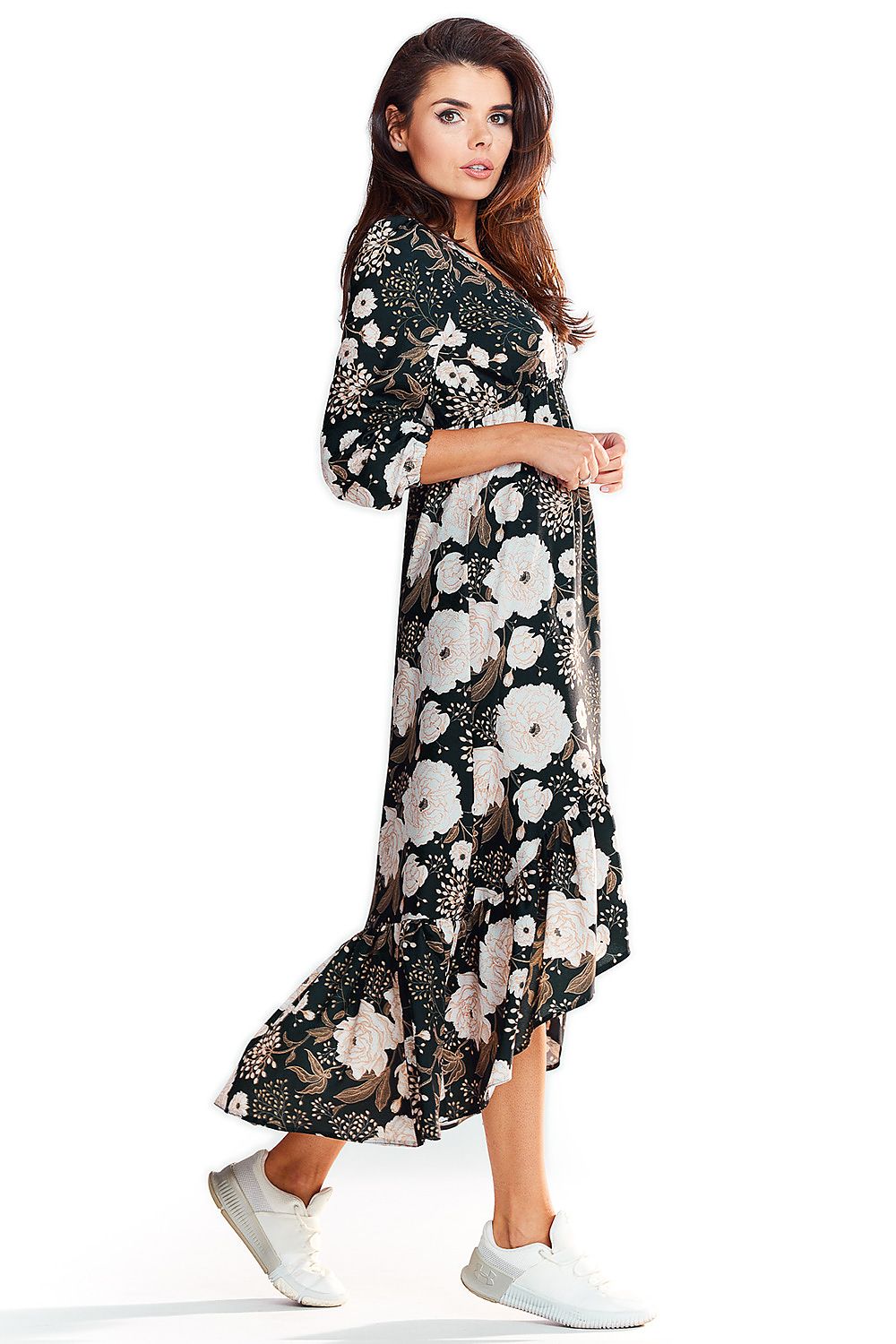 chic floral v-neck three quarter sleeves maxi day dress – Daydress | GUOCALI – view 5