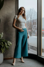 Chic Professional Women Cropped Wide-Leg Pants – High-Rise Stretchable -Guocali