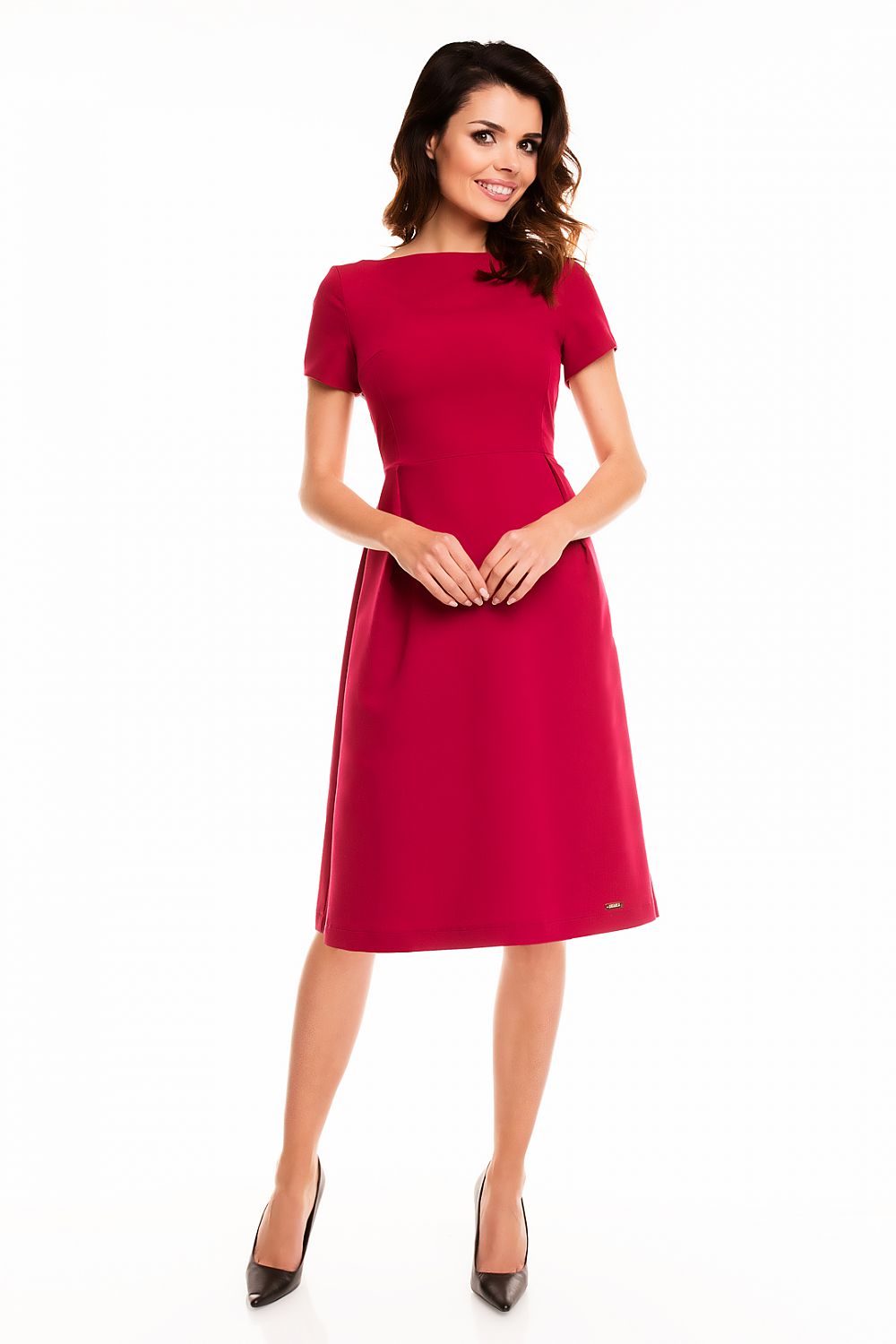 chic solid boat neck short sleeves midi day dress – Daydress | GUOCALI – view 3