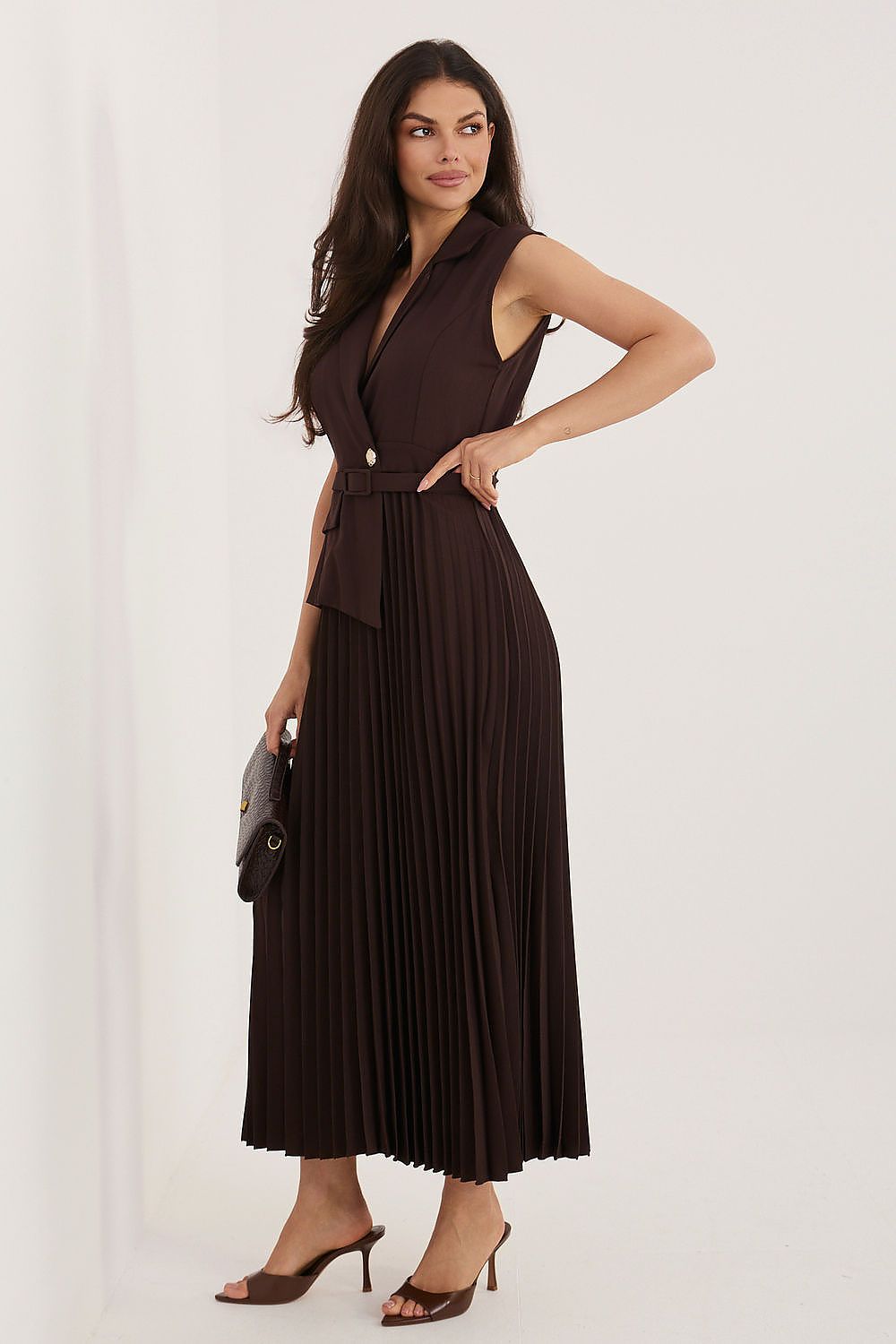 chic solid lapel collar sleeveless maxi day dress – Daydress | GUOCALI – view 2