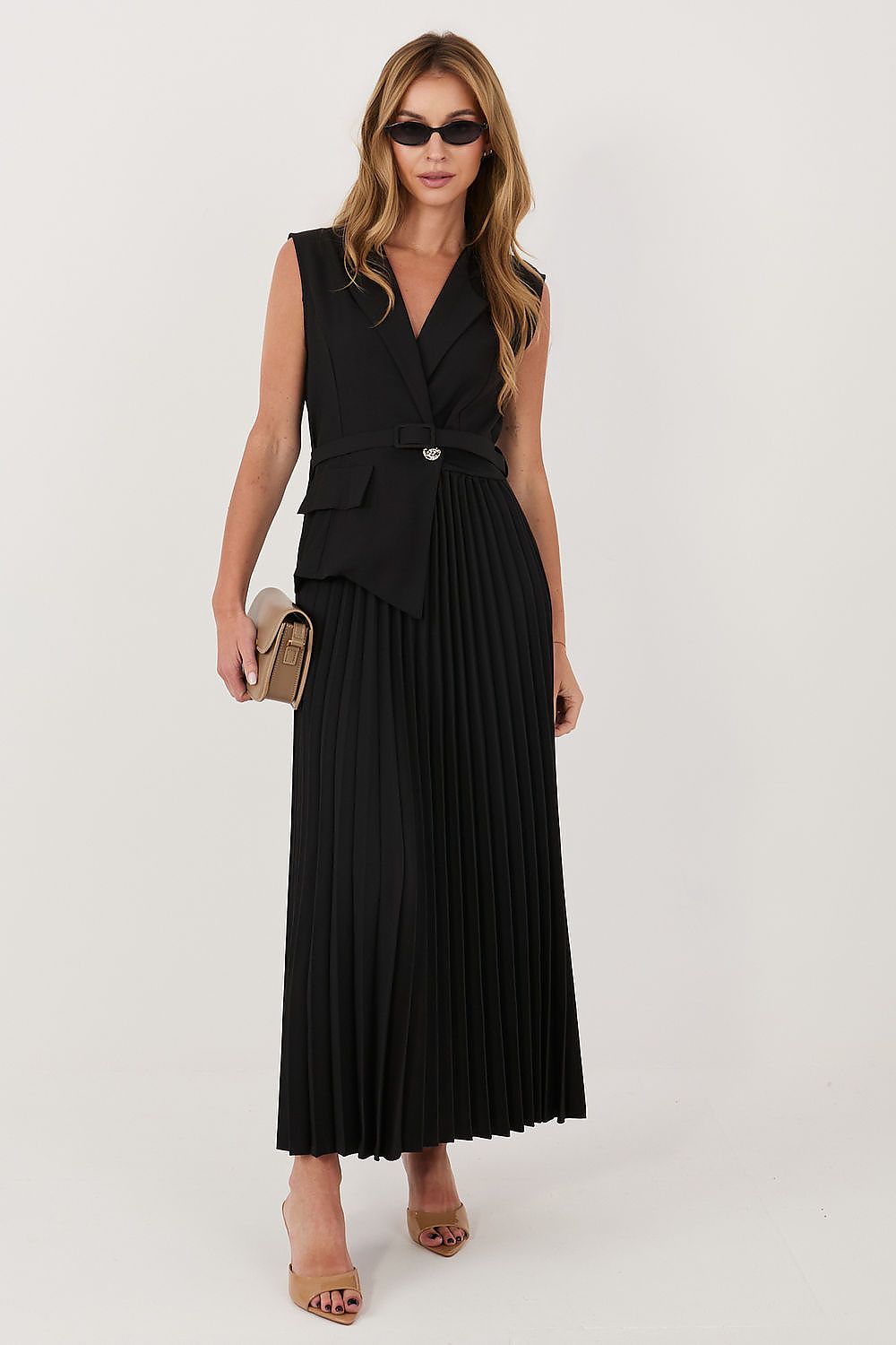 chic solid lapel collar sleeveless maxi day dress – Daydress | GUOCALI – view 7