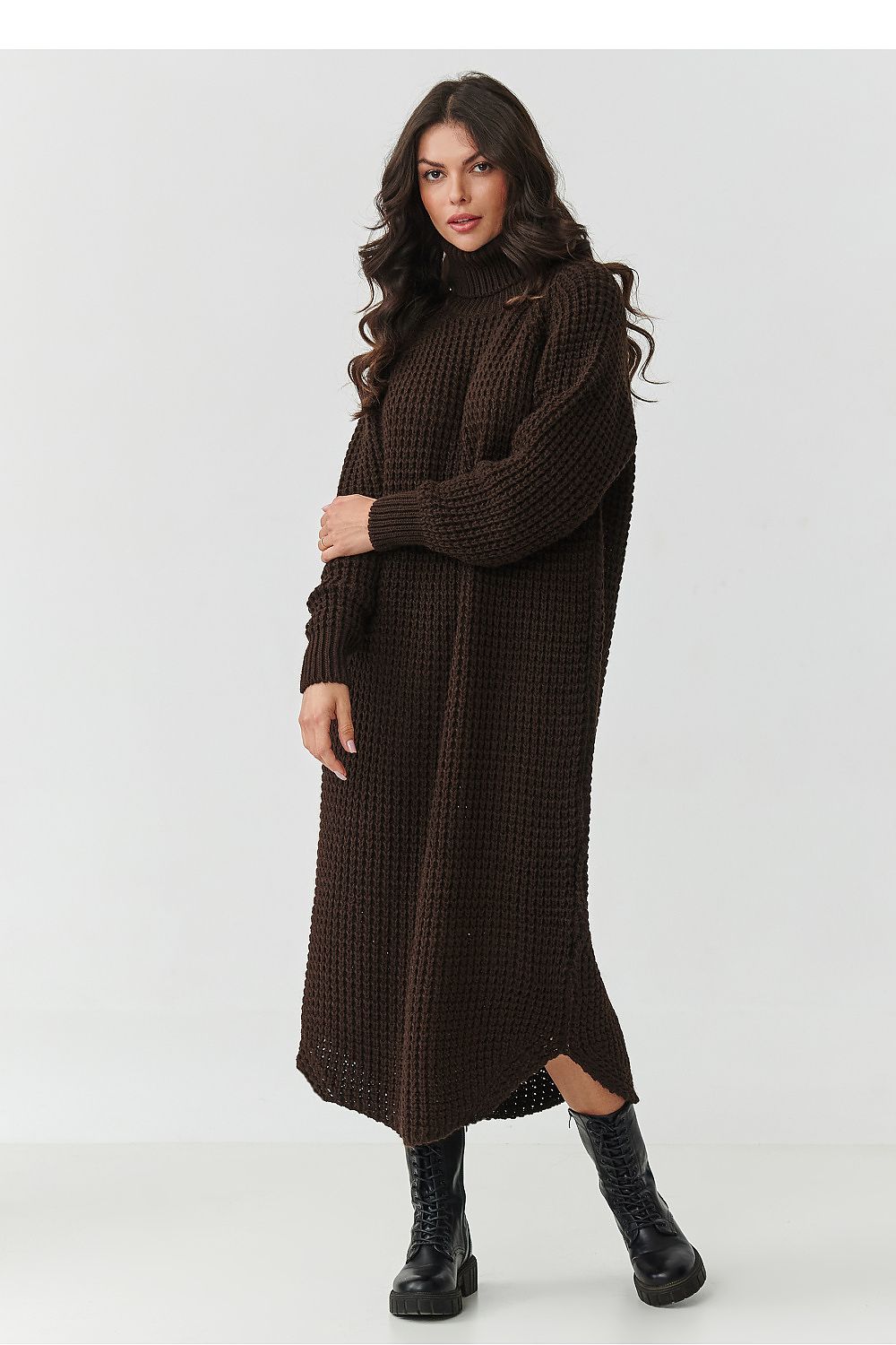 chic solid turtleneck long sleeves midi day dress – Daydress | GUOCALI – view 2