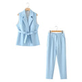 Chic Women's Pant Suit - Solid Single-Breasted