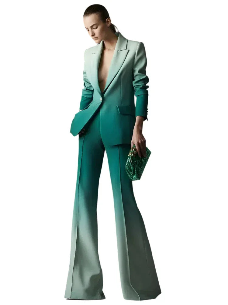 Chic Women's Pant Suit - Gradient Zipper