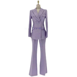 Chic Women's Pant Suit - Solid Double-Breasted - Lavender - Guocali