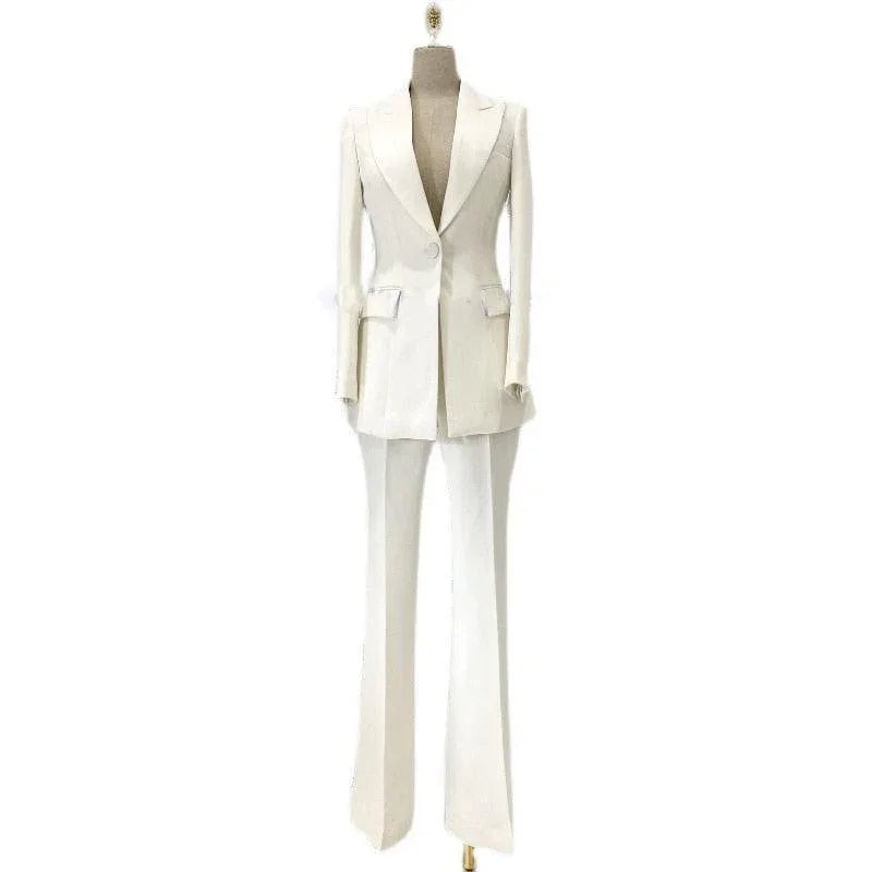 Chic Women's Pant Suit - Solid Single-Breasted, Black