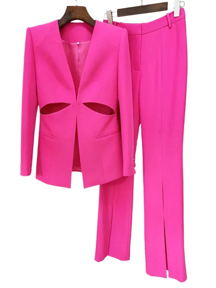 Chic Women's Pant Suit - Solid Zipper, Black