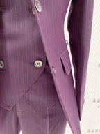 Chic Women's Pant Suit - Striped Single-Breasted - Fuchsia