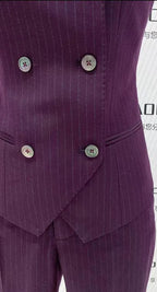 Chic Women's Pant Suit - Striped Single-Breasted - Fuchsia