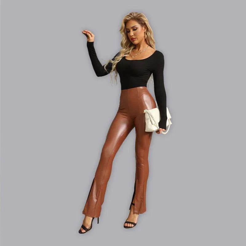 Chic Women Trousers – High-Waist Flared Fit -Guocali